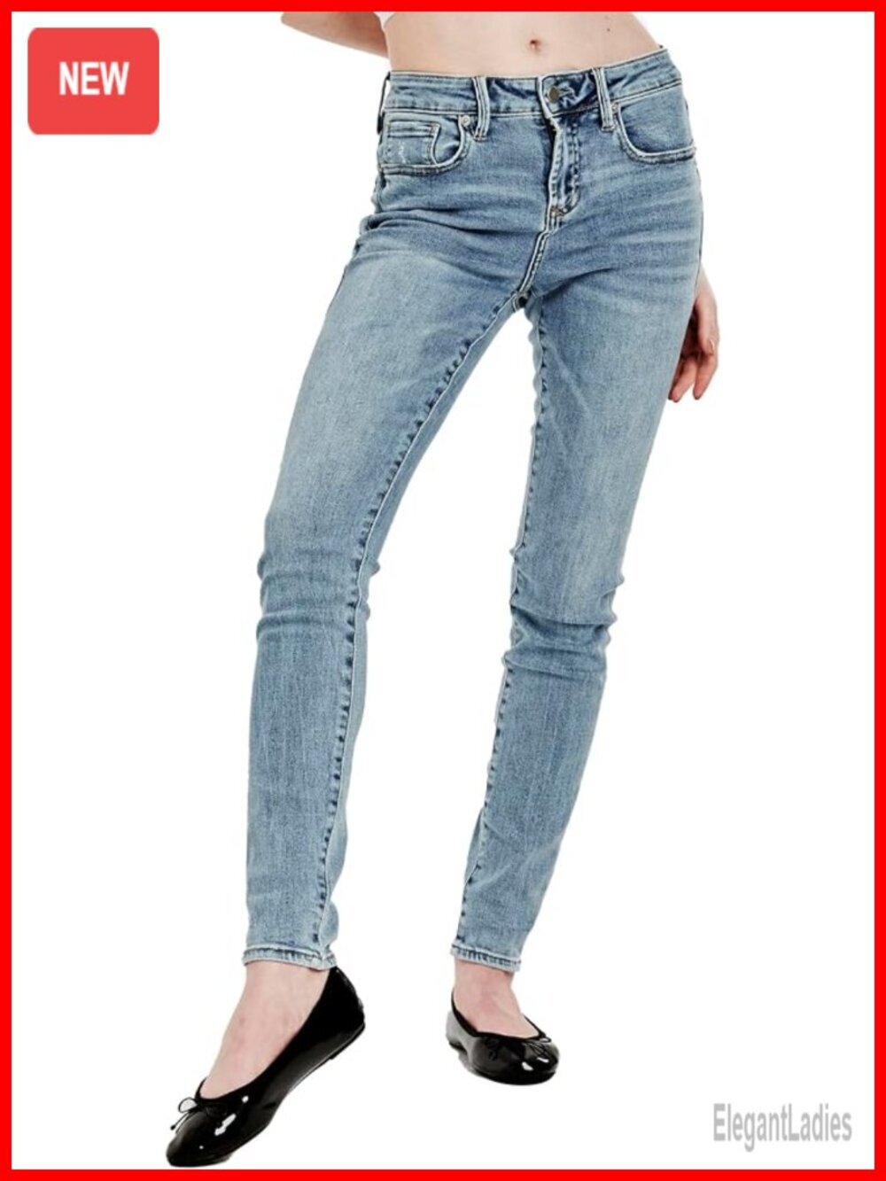 Skinny Mid Rise Ankle Jeans with Distressed Knees Stretch Denim